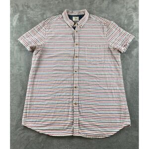 Cedar Wood State Mens XL Striped Button Down Shirt Short Sleeve Cotton Red‎ Blue